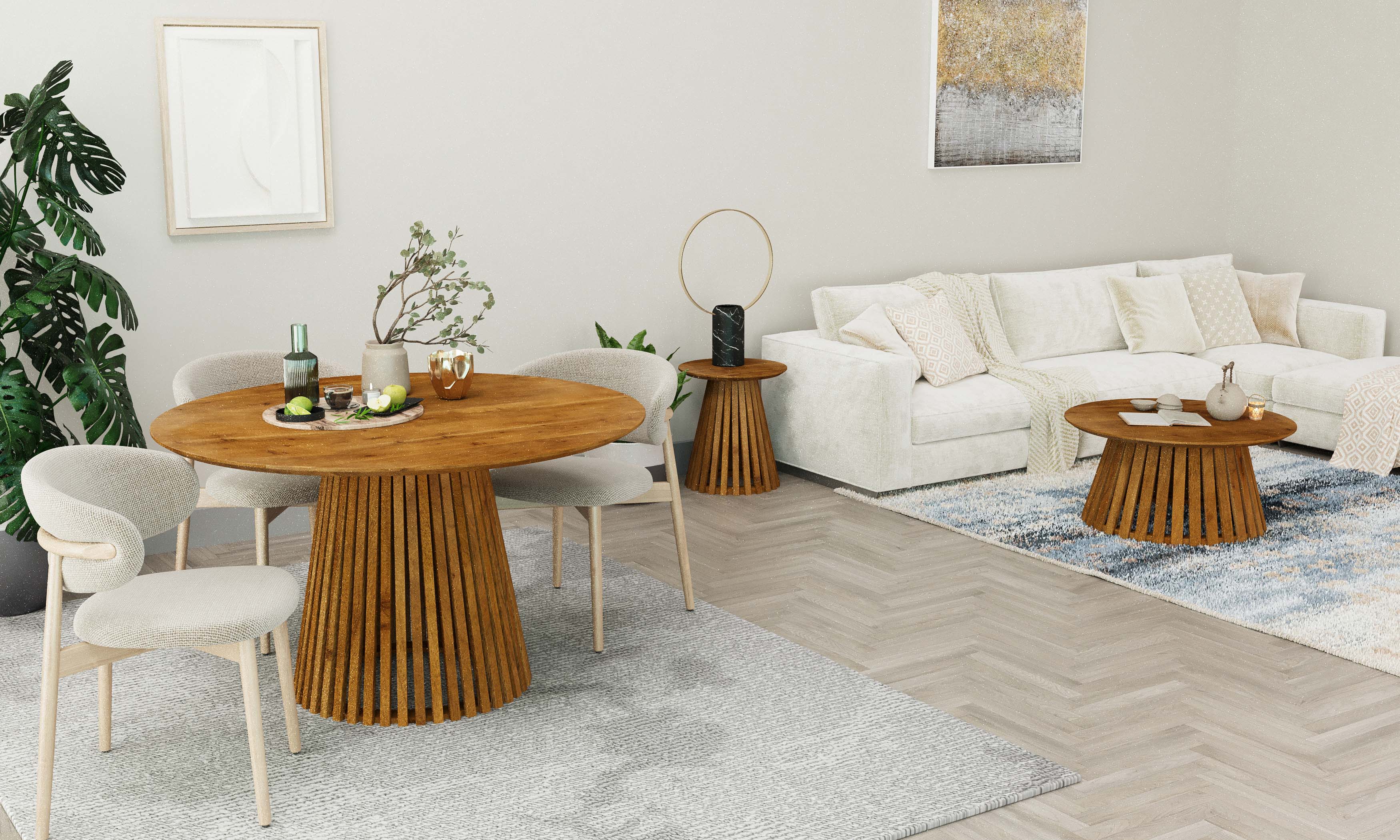 Sculptural Symmetry and Warm Organic Textures